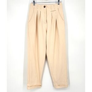 JLUXLABEL Pleated Tapered Leg Pants Sz M Cream Paperbag Waist Barrel Streetstyle